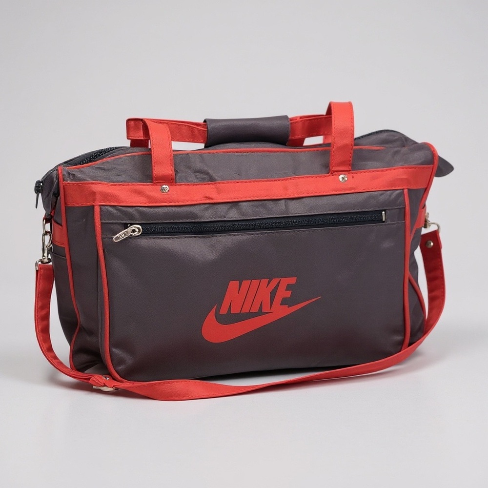 Vintage Nike‎ Duffle Bag Navy Blue Red Nylon Made in Hong Kong Retro Gym Travel